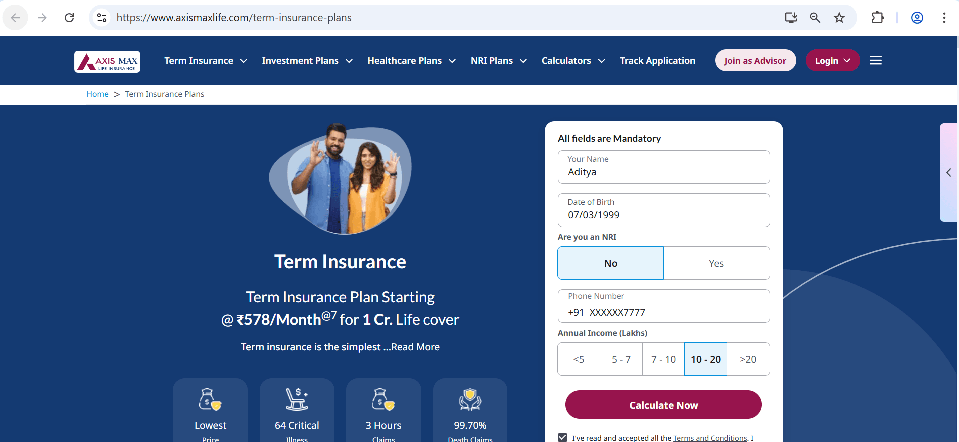step 1 - how to buy axis max life term plan