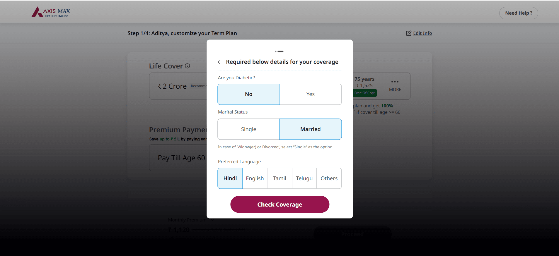 step 2 - how to buy axis max life term plan