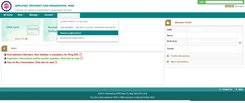 EPFO e-Sewa portal claim status page showing navigation bar, claim tracking section, and status details
